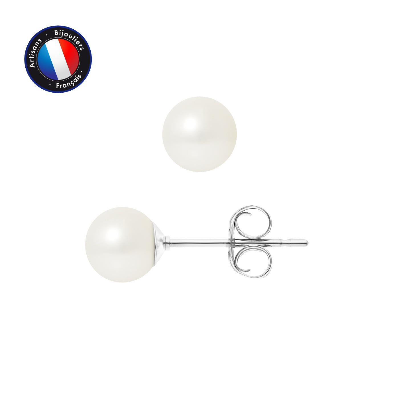 PERLINEA- Boucle d'Oreilles - Perles de Culture d'Eau Douce Ronde 6-7 mm Blanc- Bijou Femme- Or Blanc