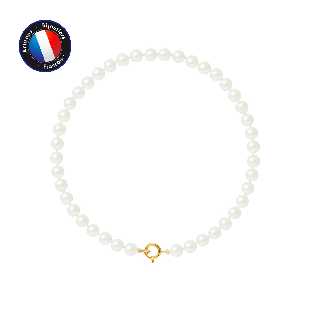 PERLINEA- Bracelet - Perles de Culture d'Eau Douce Ronde 4-5 mm Blanc- Bijou Femme- OrJaune