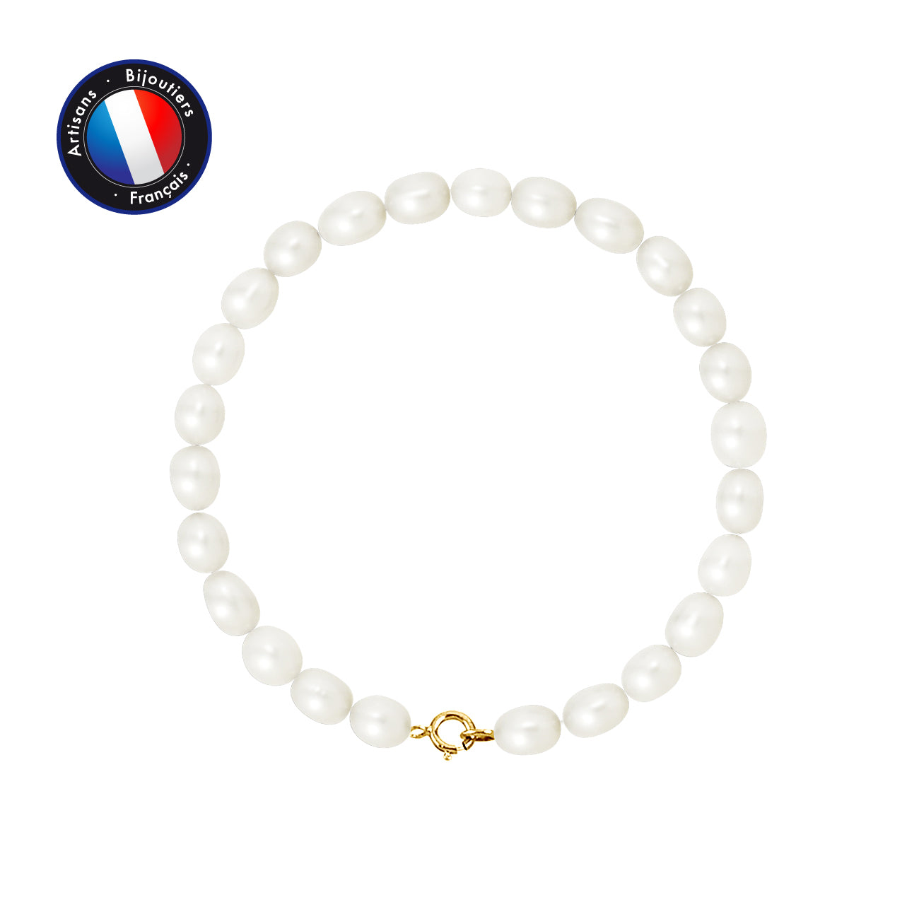 PERLINEA- Bracelet - Perles de Culutre Riz 5-6 mm Blanc- Bijou Femme- OrJaune