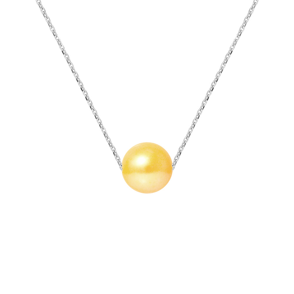 PERLINEA- Collier- Perle de Culture d'Eau Douce- Diamètre 8-9 mm Gold- Bijou Femme- Argent 925 Millièmes