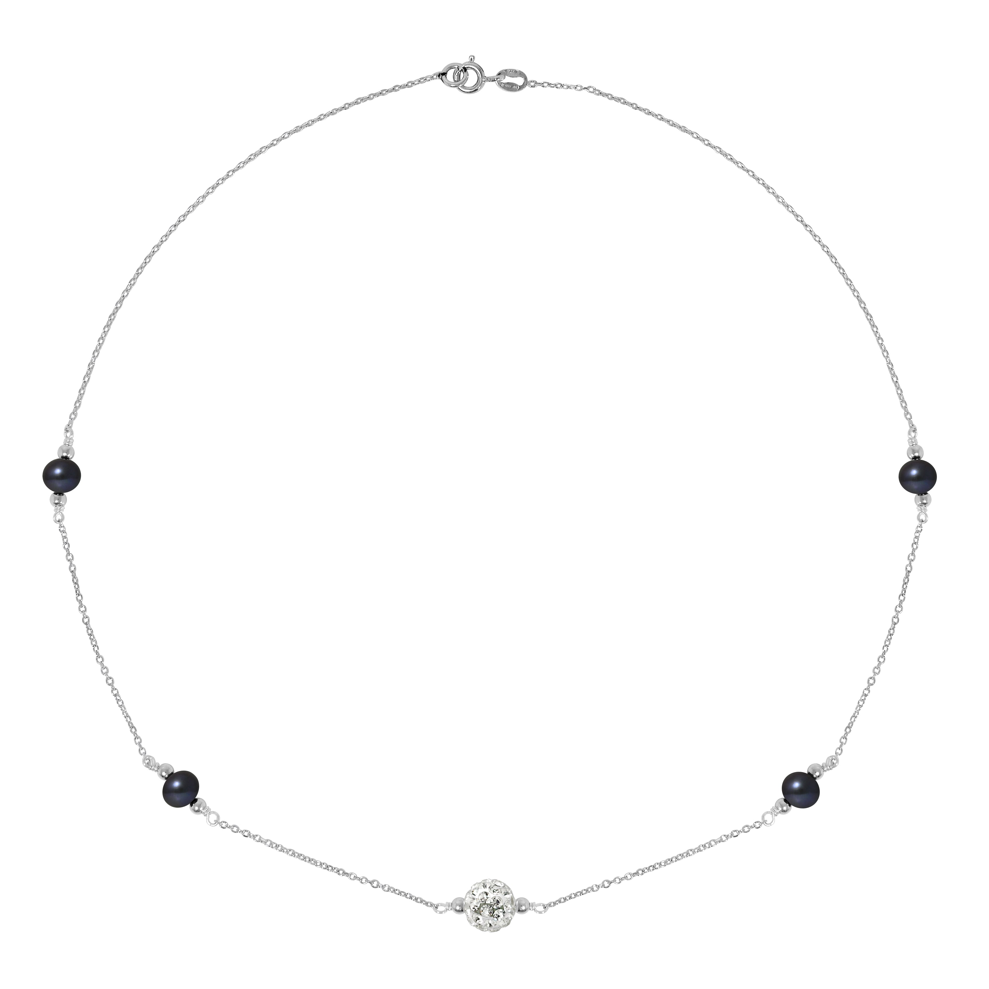 PERLINEA- Collier CRISTAL Perles de Culture d'Eau Douce- Diamètre 5-6 mm Black Tahiti Cristal- Bijou Femme- Argent 925 Millièmes