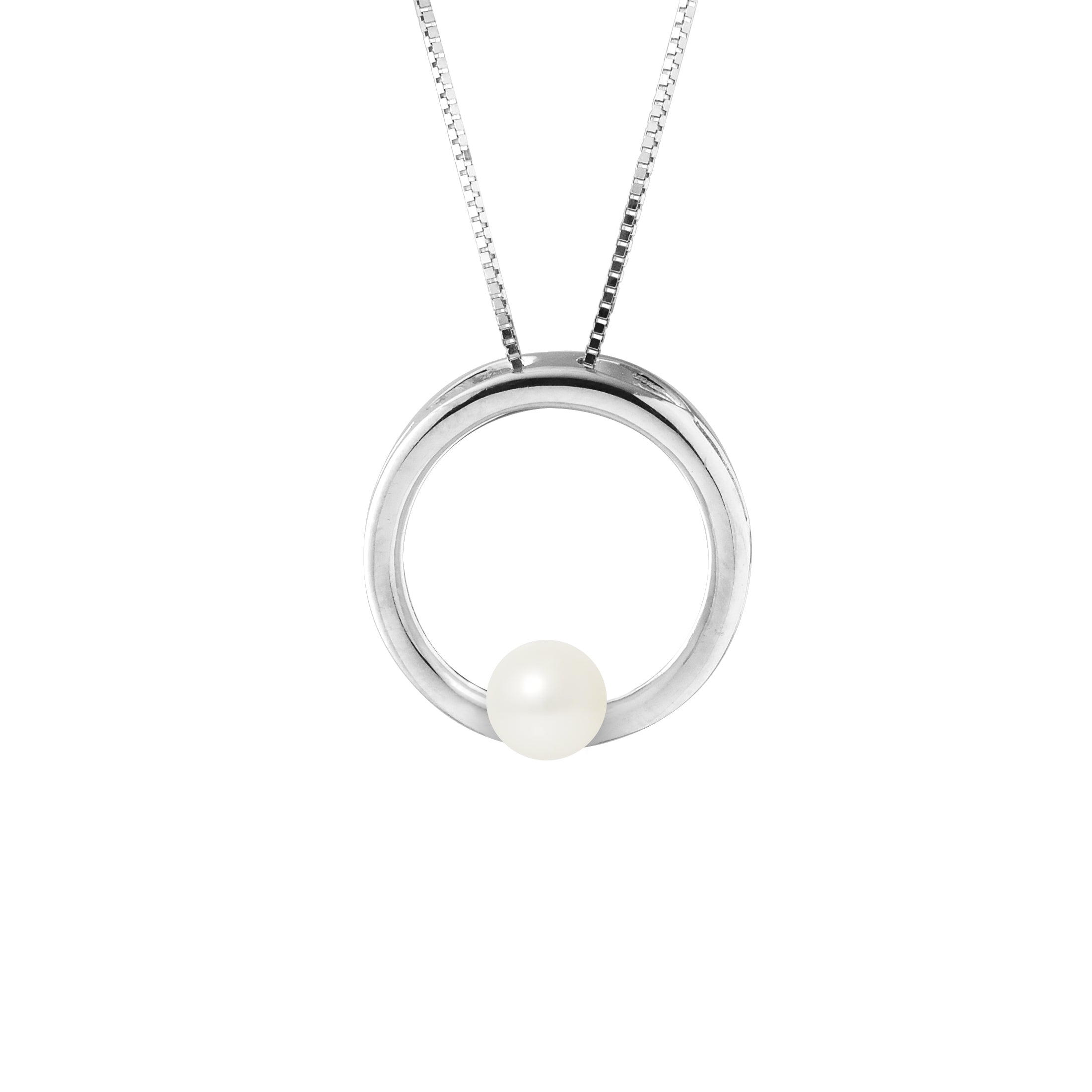 PERLINEA- Collier Circle- Perle de Culture d'Eau Douce Ronde 6-7 mm Blanc- Bijou Femme- Argent 925 Millièmes