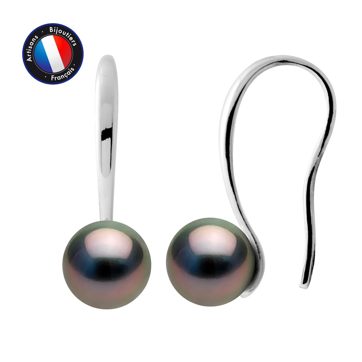 PERLINEA- Boucle d'Oreilles - Perles de Culture de Tahiti- Ronde Diamètre 8-9 mm- Bijou Femme- Argent 925 Millièmes