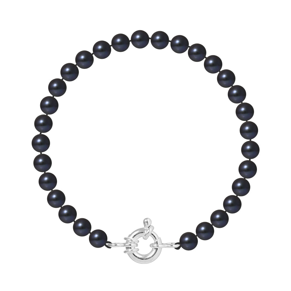 PERLINEA- Bracelet Perles de Culture Ronde 6-7  mm Black Tahiti- Bijou Femme