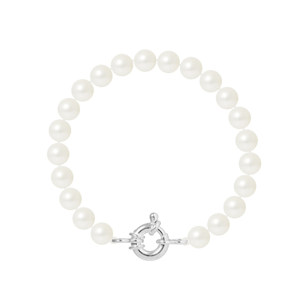 PERLINEA- Bracelet Perles de Culture Ronde 7-8 mm Blanc Naturel- Bijou Femme