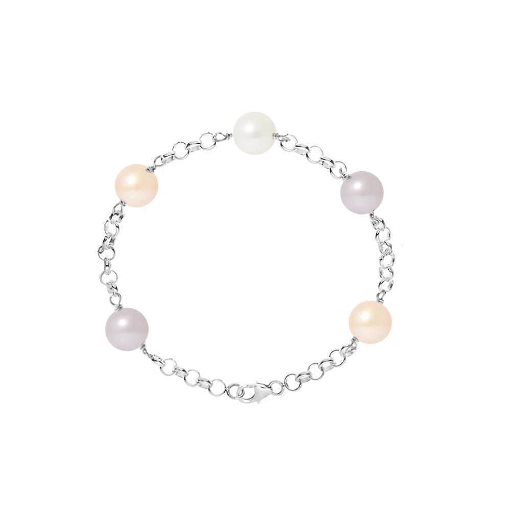 PERLINEA- Bracelet Perles de Culture- Diamètre 9-10 mm Multicolor- Bijou Femme