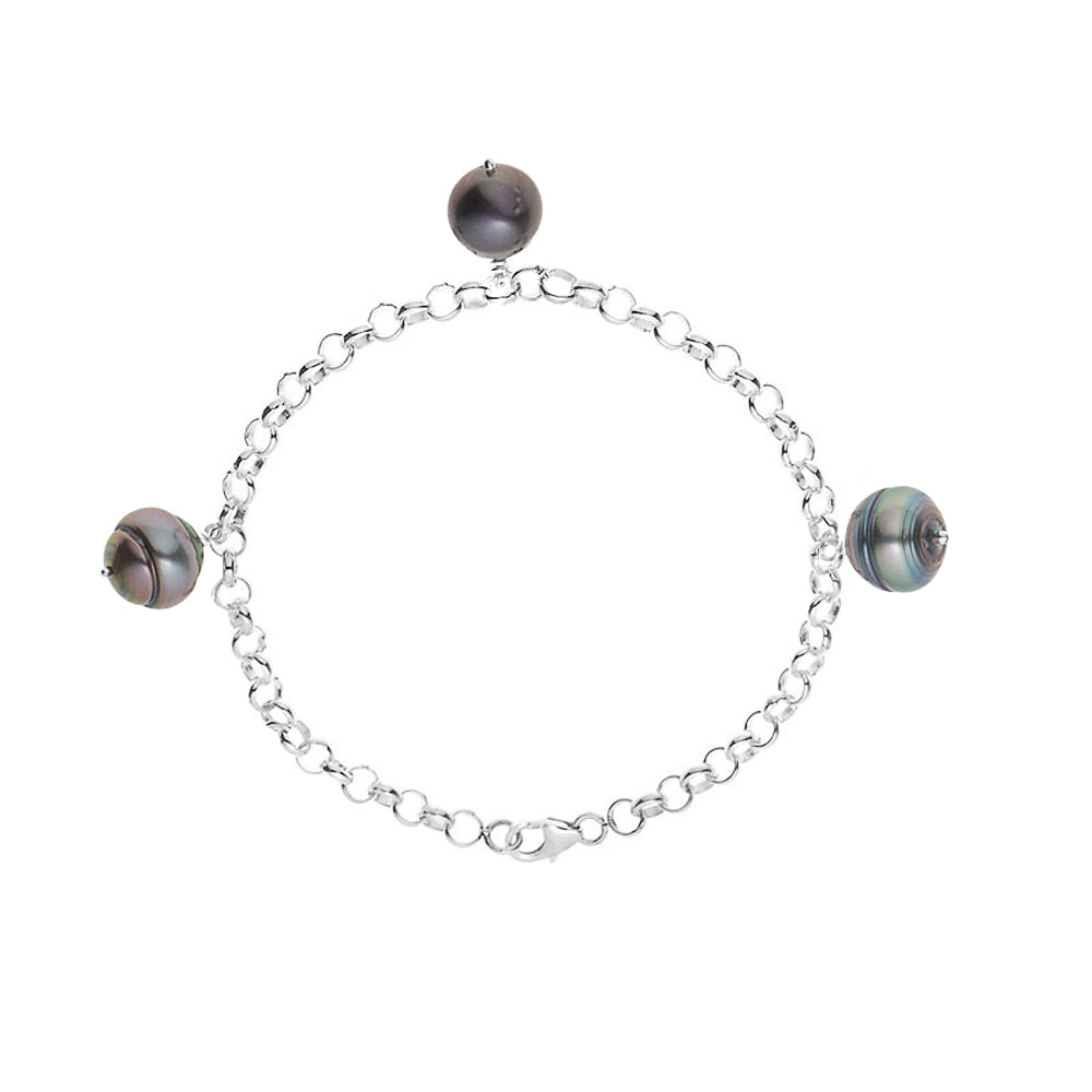 PERLINEA- Bracelet- Perles de Culture de Tahiti- Diamètre 9-10 mm- Bijou Femme