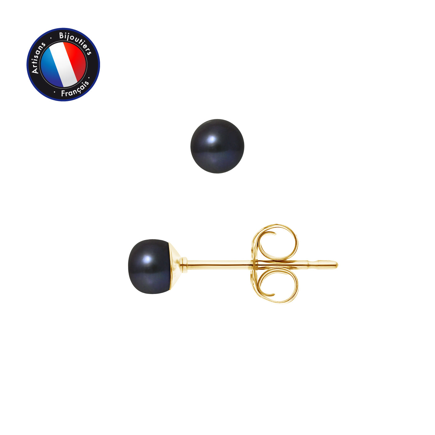 PERLINEA- Boucle d'Oreilles- Perles de Culture d'Eau Douce Bouton 4-5 mm Black Tahiti- Bijou Femme- OrJaune