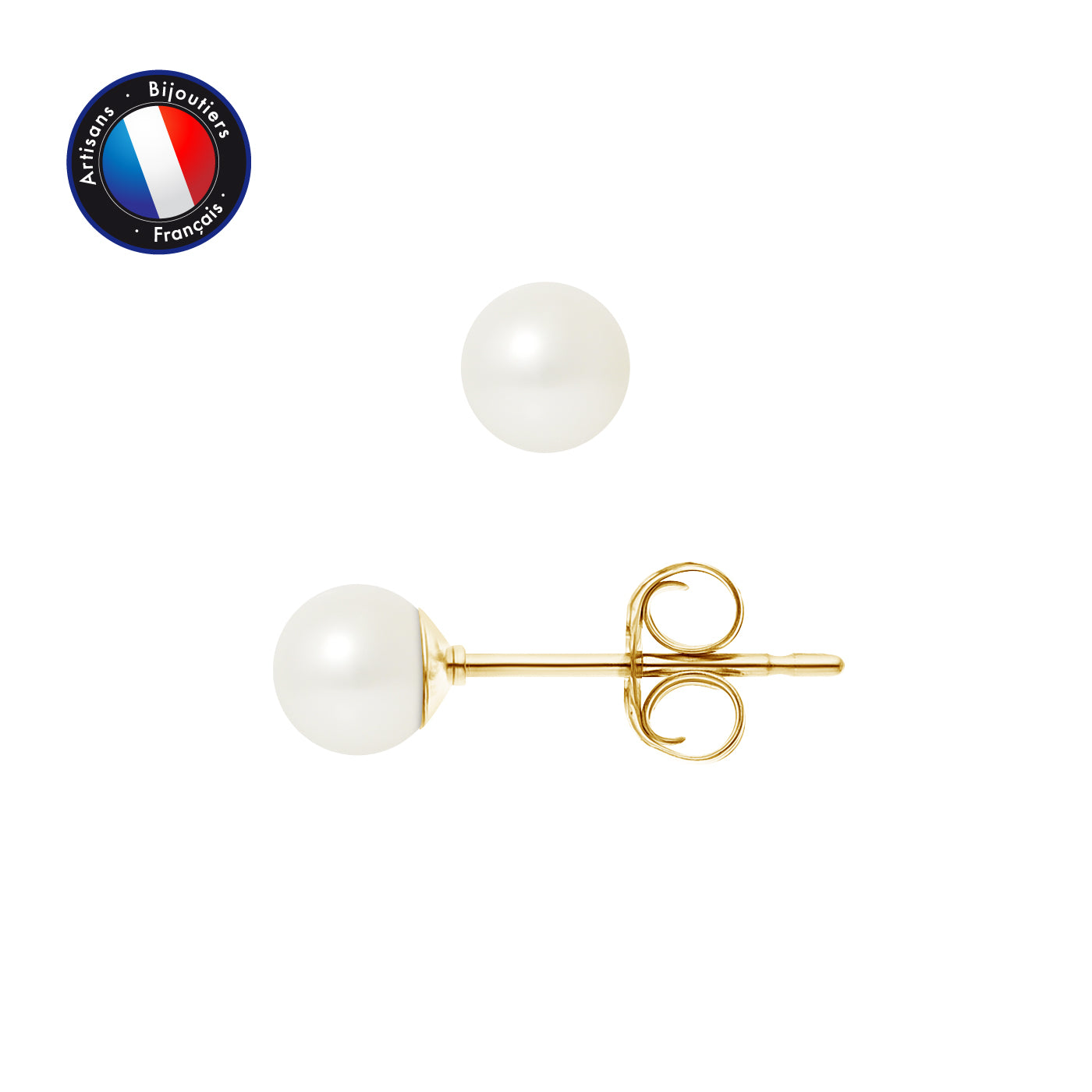 PERLINEA- Boucle d'Oreilles- Perles de Culture d'Eau Douce Ronde 5-6 mm Blanc- Bijou Femme- OrJaune