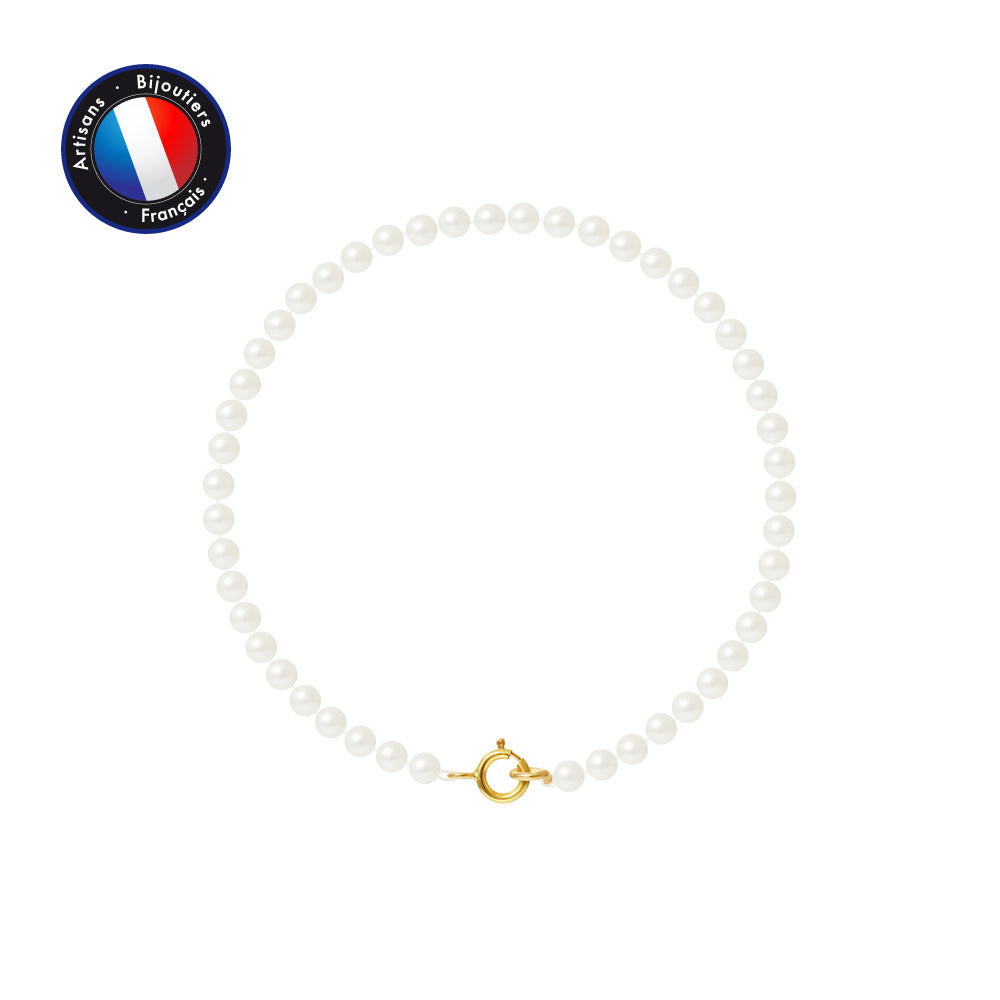 PERLINEA- Bracelet - Perles de Culture d'Eau Douce Ronde  3-4 mm Blanc- Bijou Femme- OrJaune