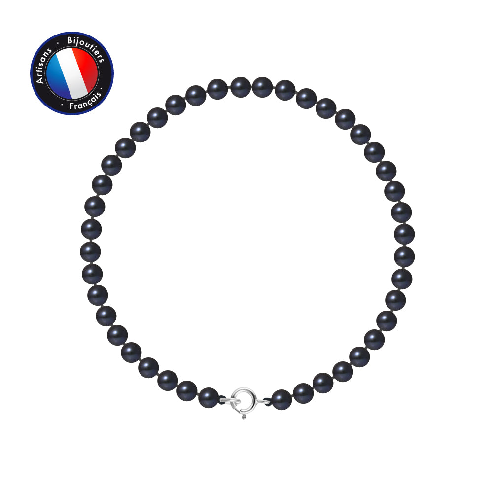 PERLINEA- Bracelet- Perle de Culture d'Eau Douce Ronde 4-5 mm Black Tahiti- Bijou Femme- Or Blanc