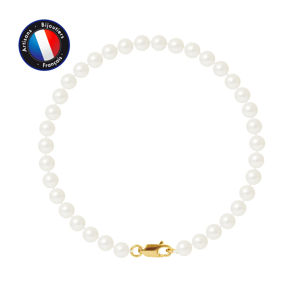 PERLINEA- Bracelet - Perles de Culutre Ronde 5-6 mm Blanc- Bijou Femme- OrJaune