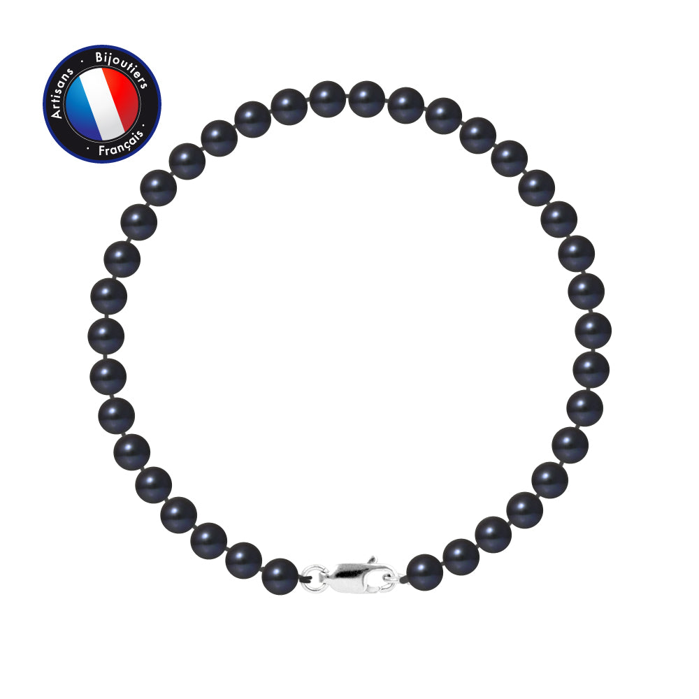 PERLINEA- Bracelet - Perles de Culutre Ronde 5-6 mm Black Tahiti- Bijou Femme- Or Blanc