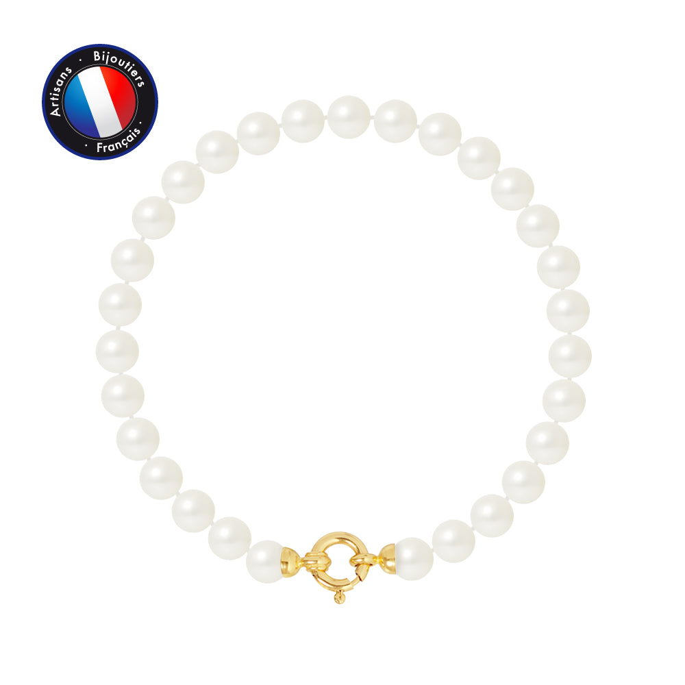 PERLINEA- Bracelet - Perles de Culutre Ronde 6-7  mm Blanc- Bijou Femme- OrJaune