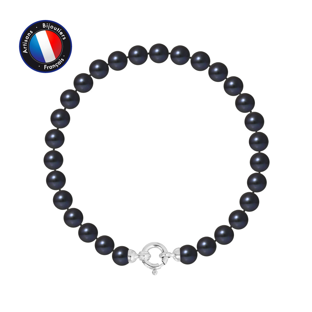 PERLINEA- Bracelet - Perles de Culutre Ronde 6-7  mm Black Tahiti- Bijou Femme- Or Blanc