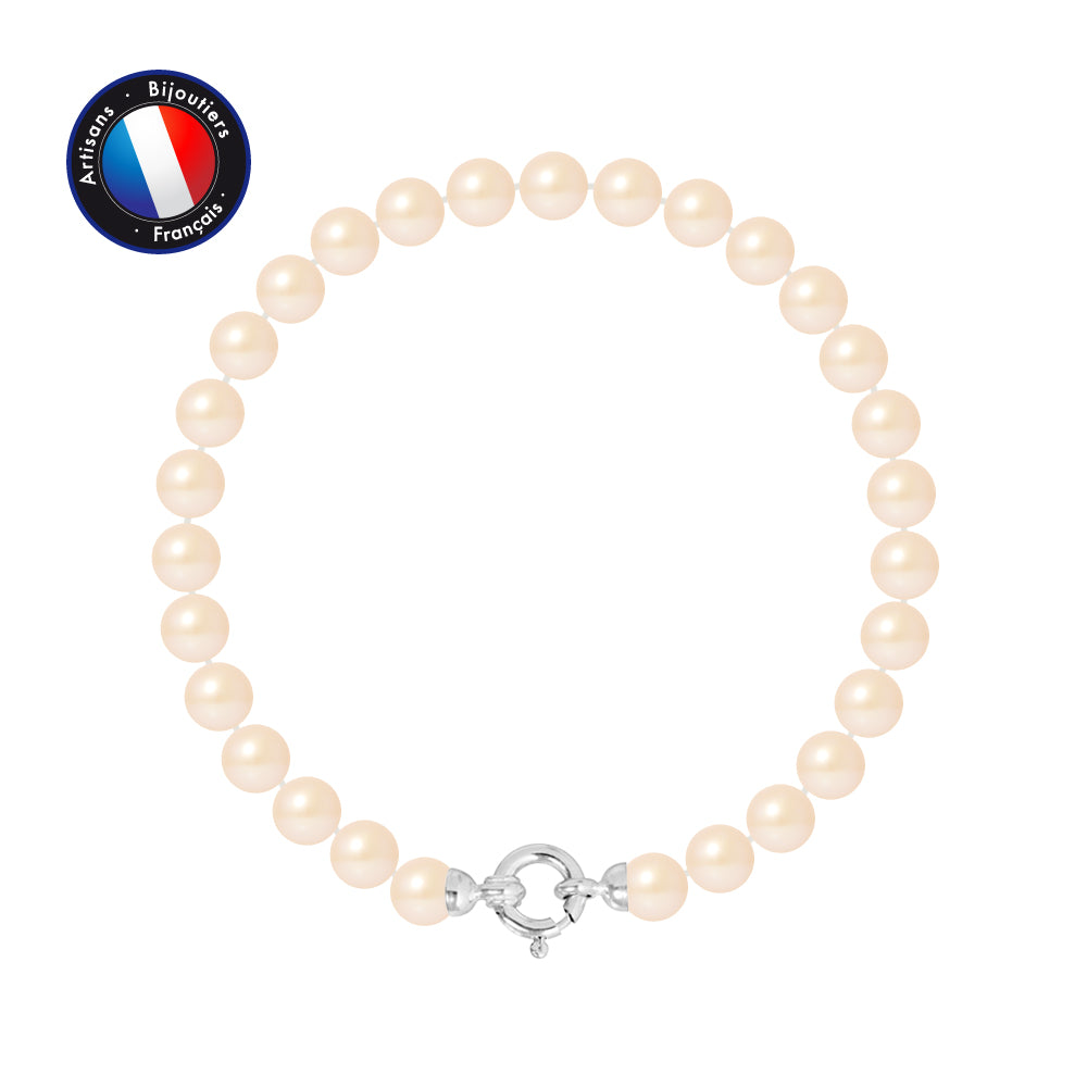PERLINEA- Bracelet - Perles de Culutre Ronde 6-7  mm Rose- Bijou Femme- Or Blanc