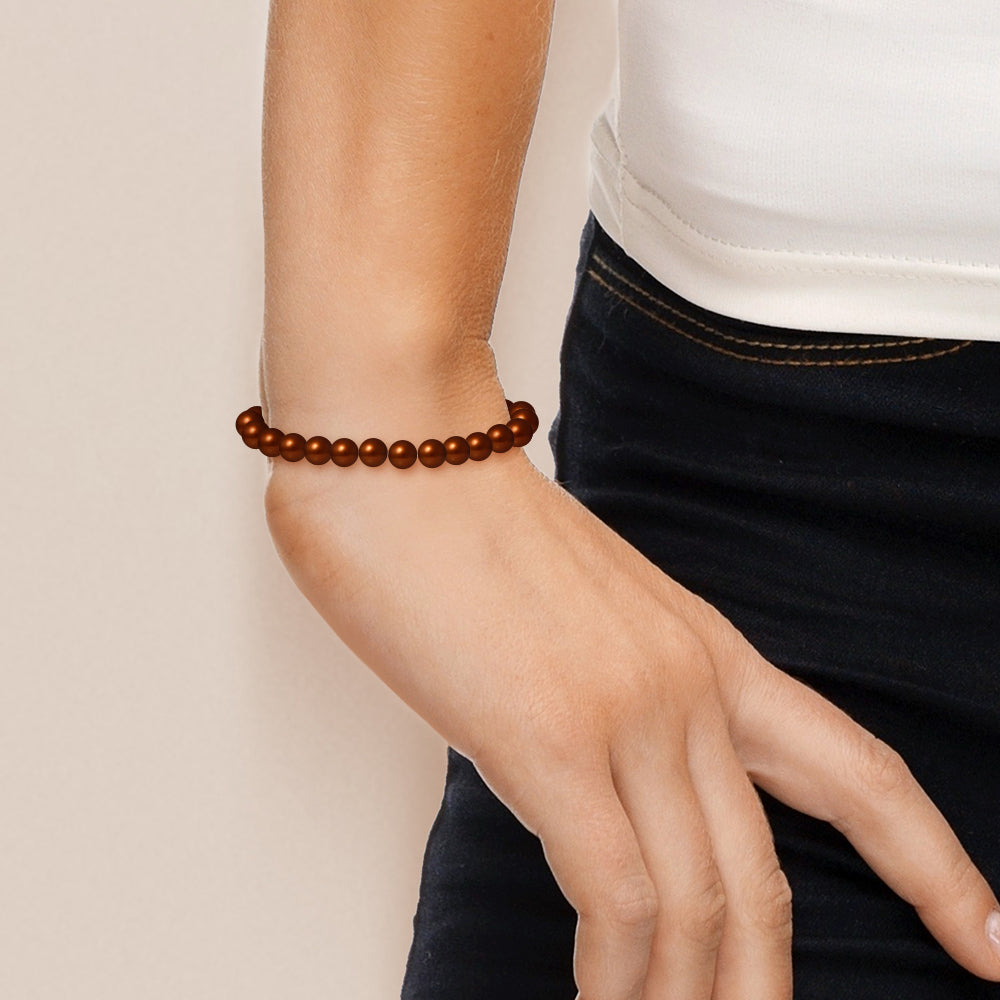 PERLINEA- Bracelet - Perles de Culutre Ronde 6-7  mm Chocolat- Bijou Femme- OrJaune
