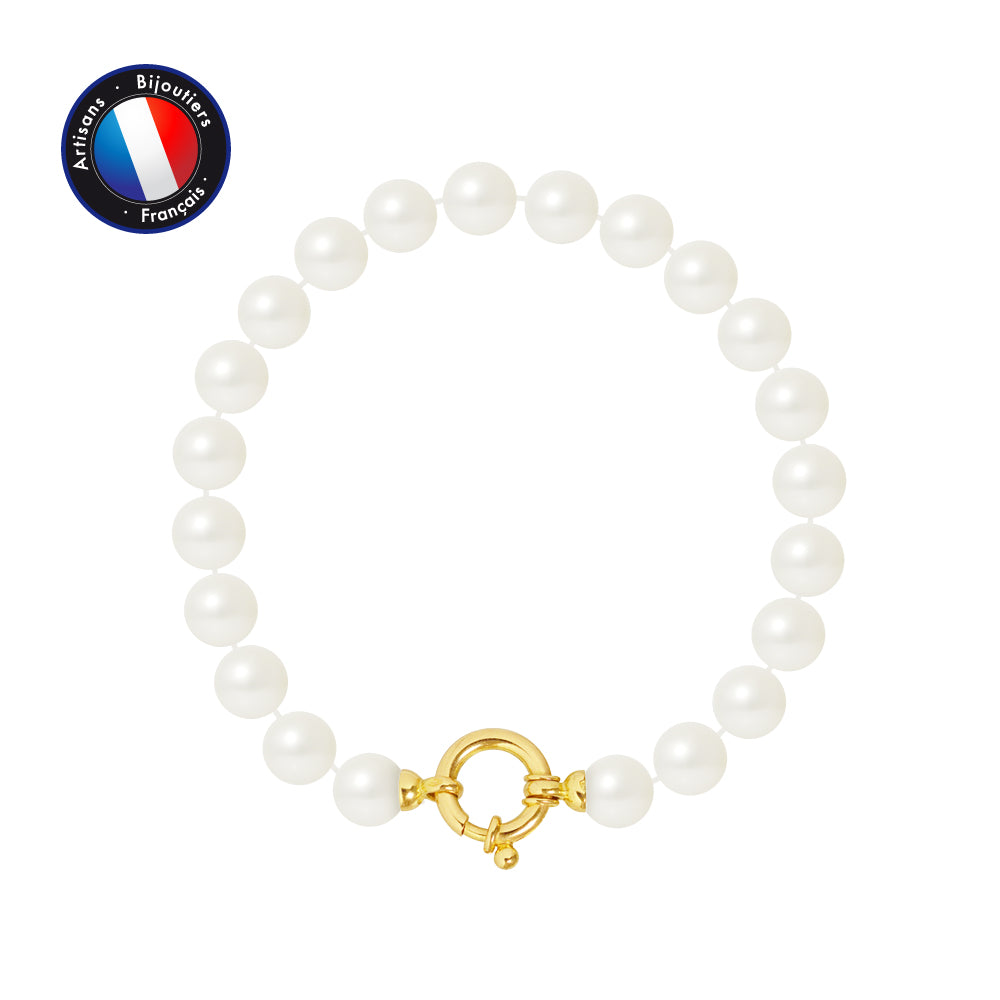PERLINEA- Bracelet - Perles de Culutre Ronde 7-8 mm Blanc- Bijou Femme- OrJaune