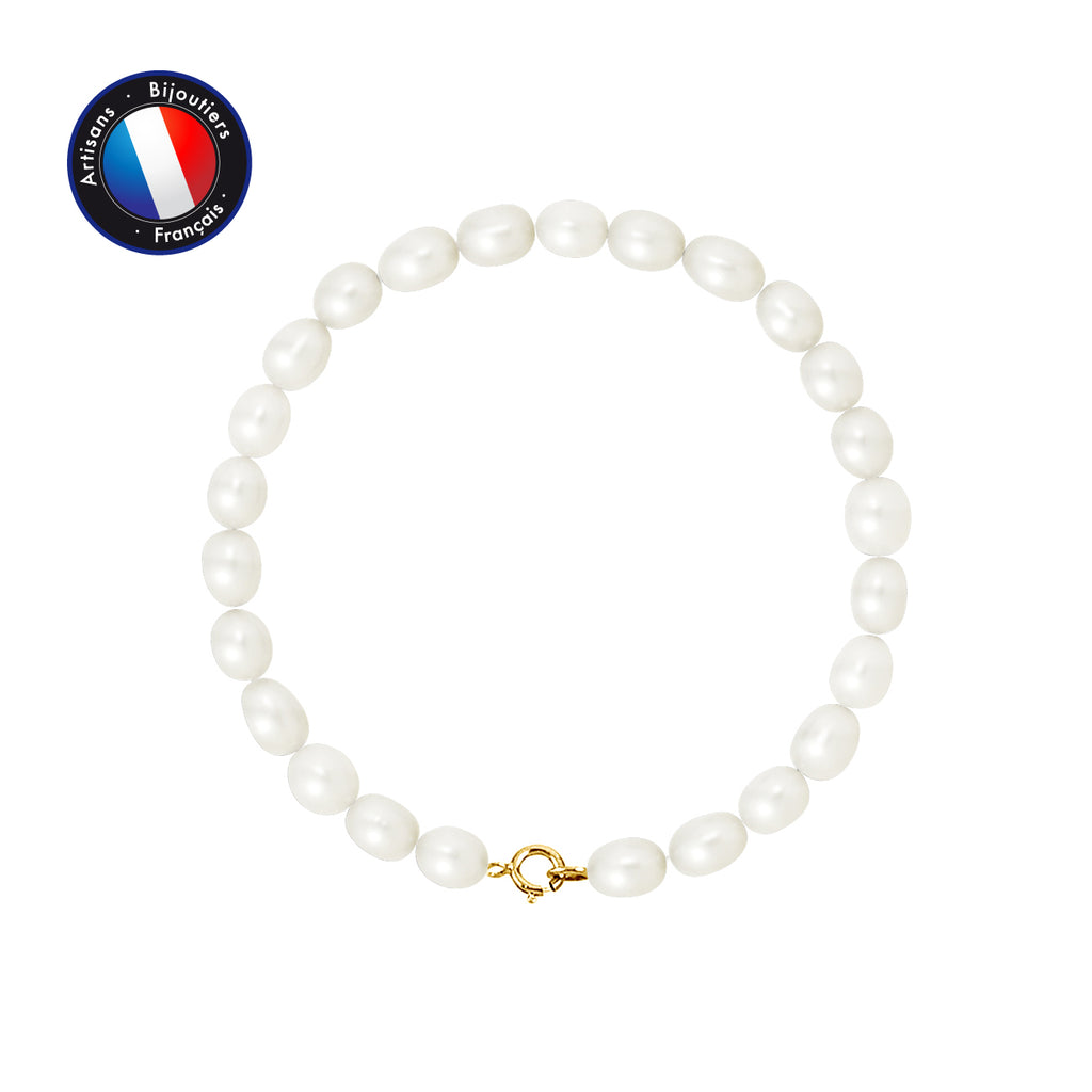 PERLINEA- Bracelet - Perles de Culutre Riz 5-6 mm Blanc- Bijou Femme- OrJaune
