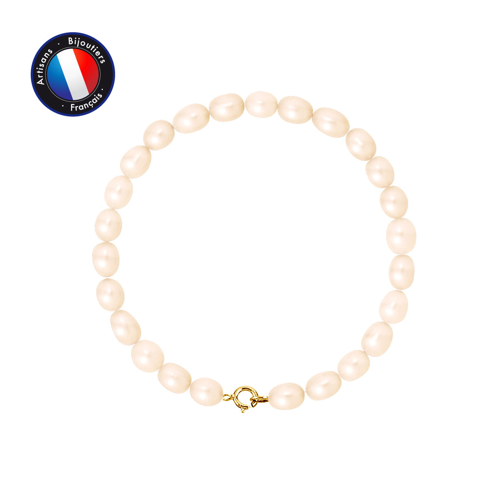 PERLINEA- Bracelet - Perles de Culutre Riz 5-6 mm Rose- Bijou Femme- OrJaune