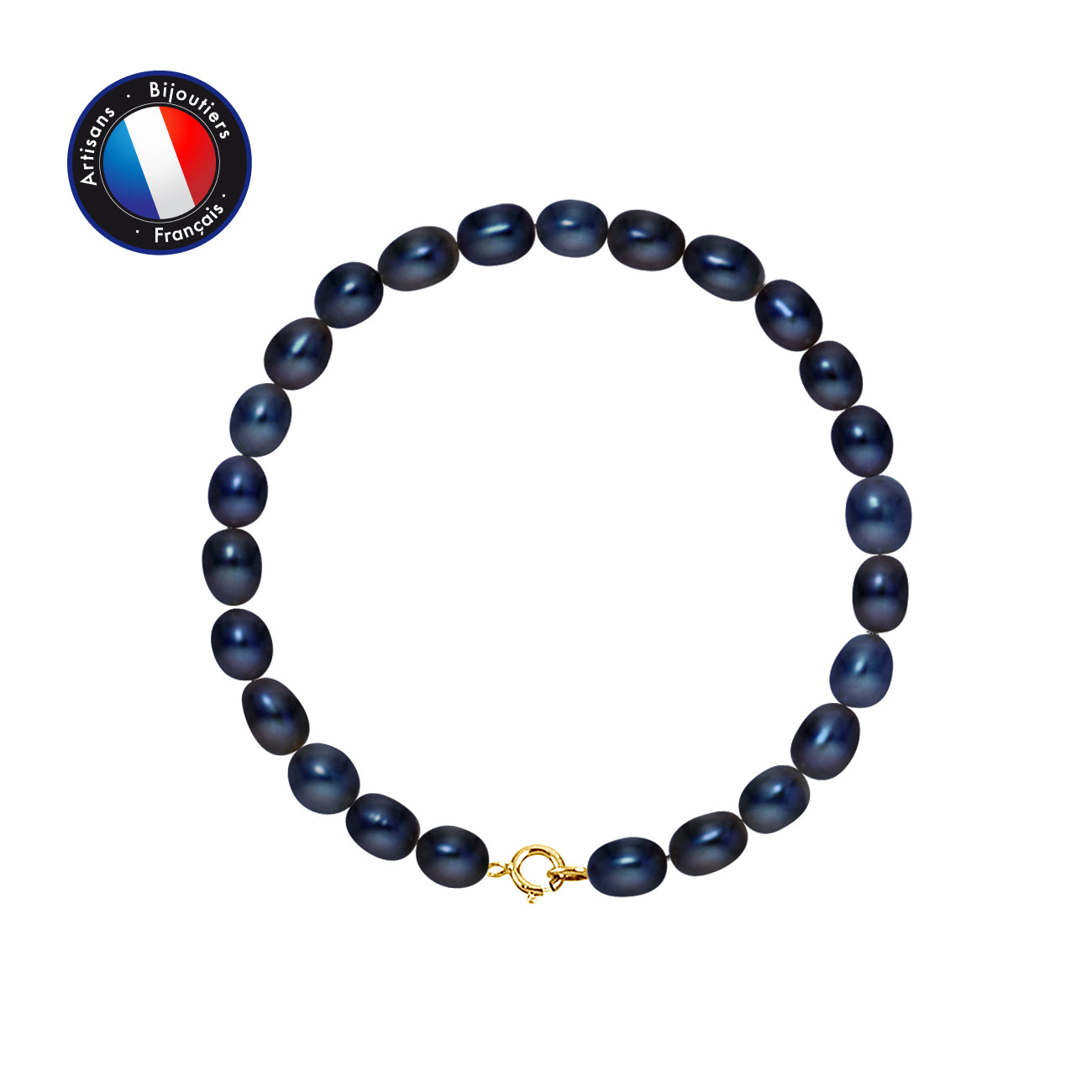 PERLINEA- Bracelet - Perles de Culutre Riz 5-6 mm Black Tahiti- Bijou Femme- OrJaune