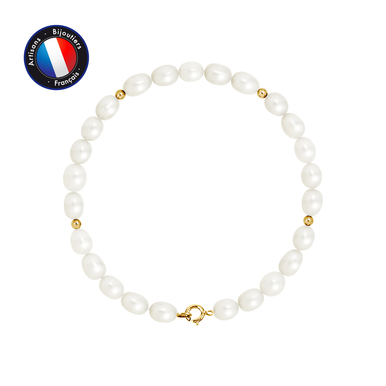 PERLINEA- Bracelet - Perles de Culutre Riz 4-5 mm Blanc- Bijou Femme- OrJaune