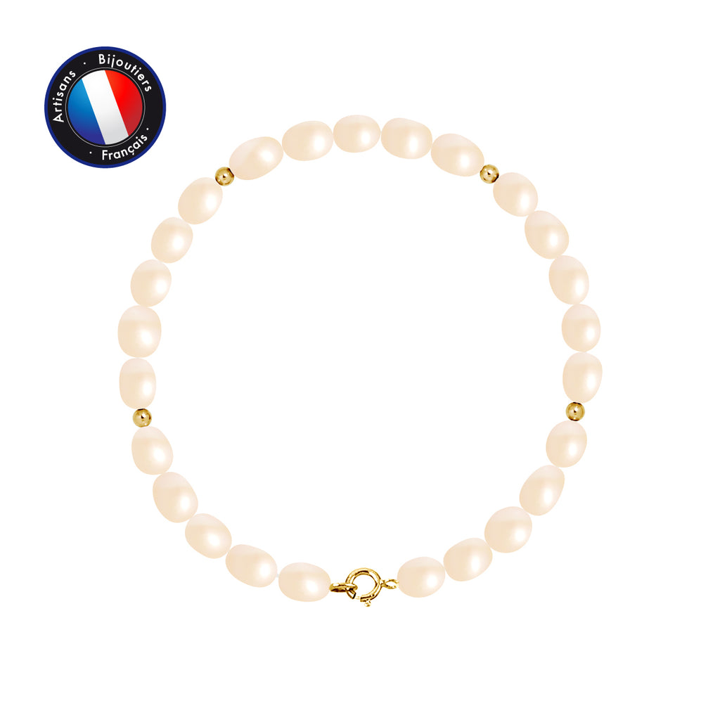 PERLINEA- Bracelet - Perles de Culutre Ronde 4-5 mm Rose- Bijou Femme- OrJaune