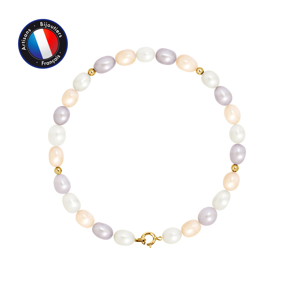 PERLINEA- Bracelet - Perles de Culutre Riz 4-5 mm Multicolor- Bijou Femme- OrJaune