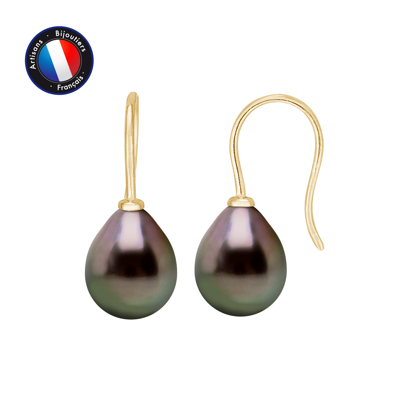 PERLINEA- Boucle d'Oreilles - Perles de Culture de Tahiti- Diamètre 9-10 mm- Bijou Femme- OrJaune
