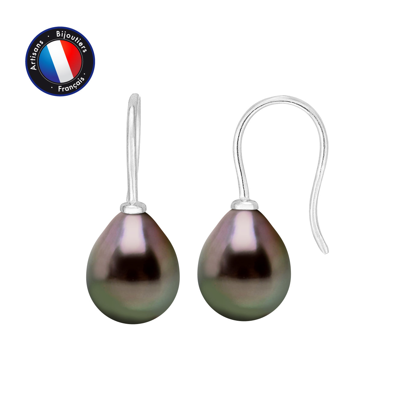 PERLINEA- Boucle d'Oreilles - Perles de Culture de Tahiti- Diamètre 9-10 mm- Bijou Femme- Or Blanc
