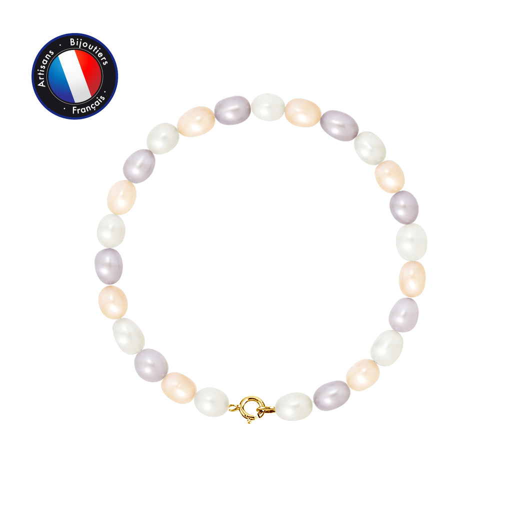 PERLINEA- Bracelet - Perles de Culutre Riz 5-6 mm Multicolor- Bijou Femme- OrJaune