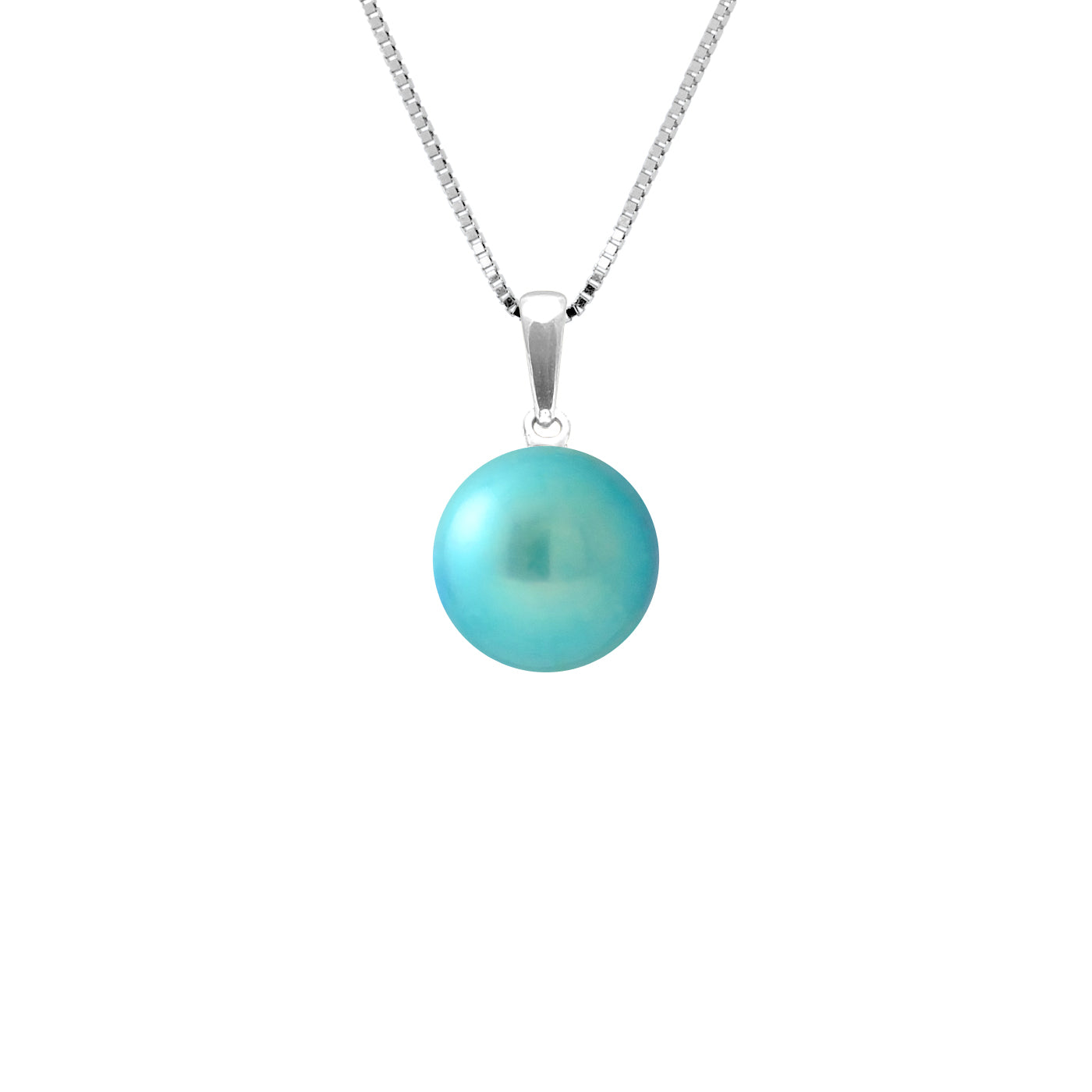 PERLINEA- Collier- Perle de Culture d'Eau Douce- Diamètre 9-10 mm Bleu Turquoise- Bijou Femme- Argent 925 Millièmes