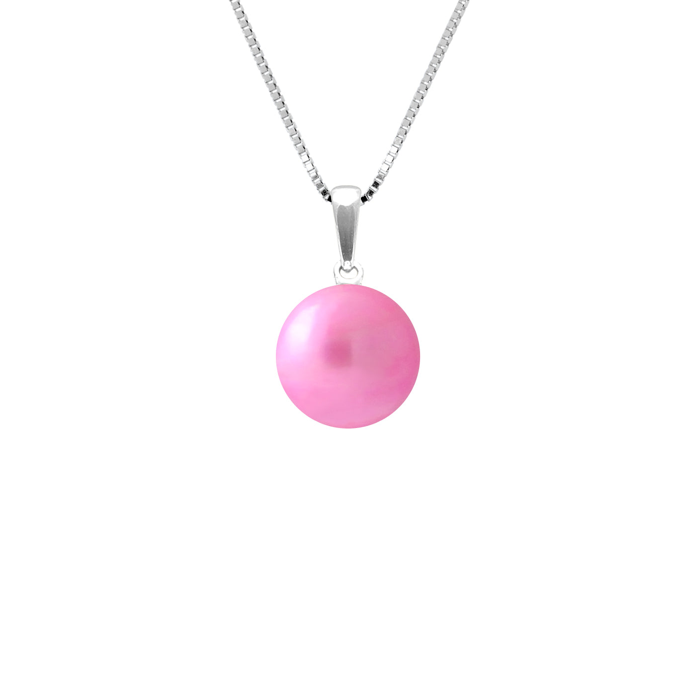 PERLINEA- Collier- Perle de Culture d'Eau Douce- Diamètre 9-10 mm Rose Fushia- Bijou Femme- Argent 925 Millièmes