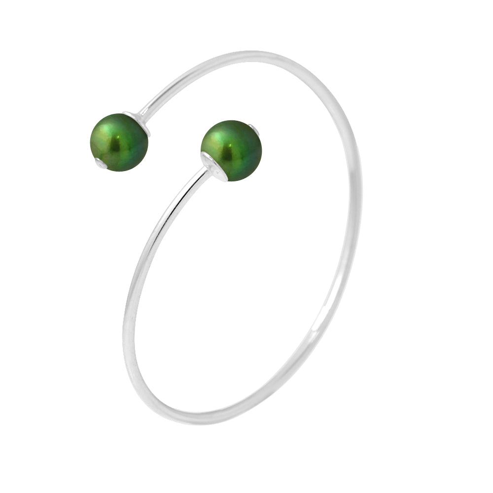 PERLINEA- Bracelet- Perles de Culture d'Eau Douce Diamètre 9-10 mm Vert Intense- Bijou Femme- Argent 925 Millièmes