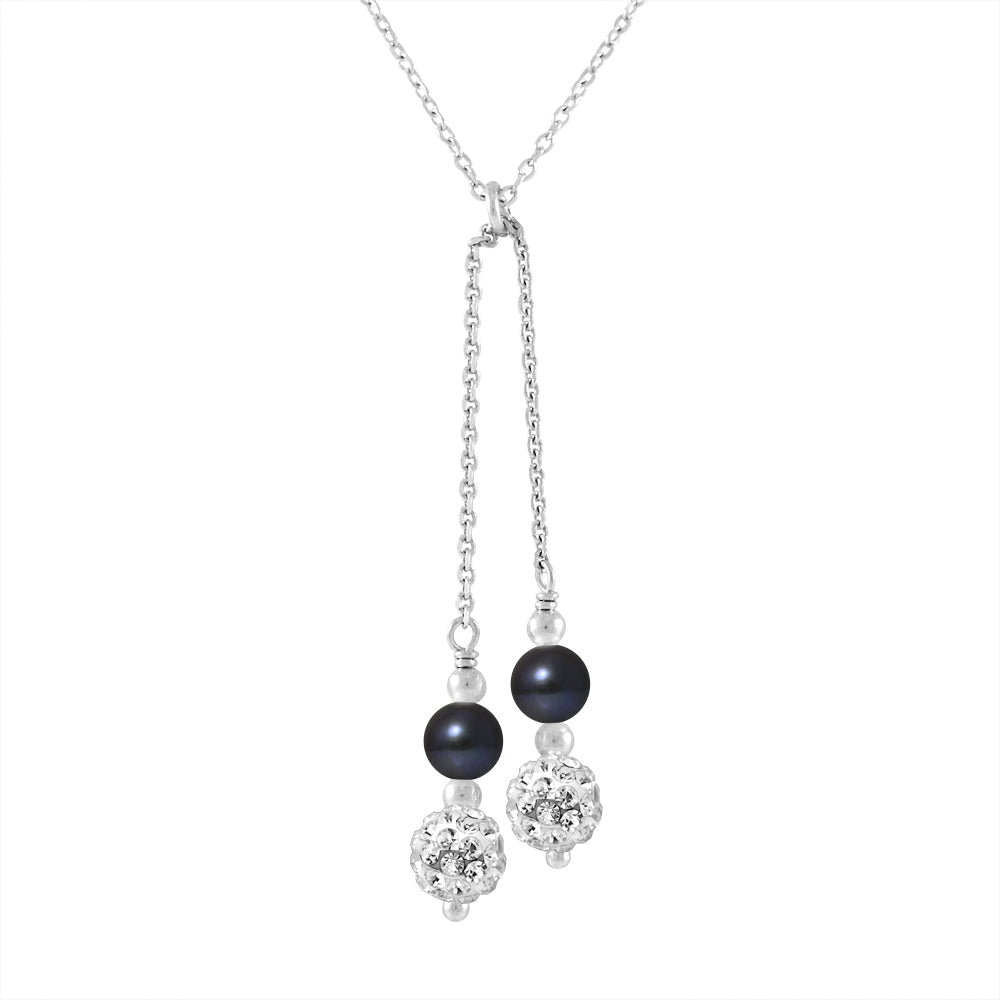 PERLINEA- Collier DUO Perles de Culture d'Eau Douce- Diamètre 5-6 mm Black Tahiti- Bijou Femme- Argent 925 Millièmes