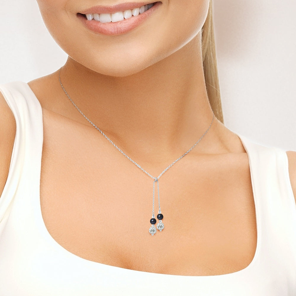 PERLINEA- Collier DUO Perles de Culture d'Eau Douce- Diamètre 5-6 mm Black Tahiti- Bijou Femme- Argent 925 Millièmes