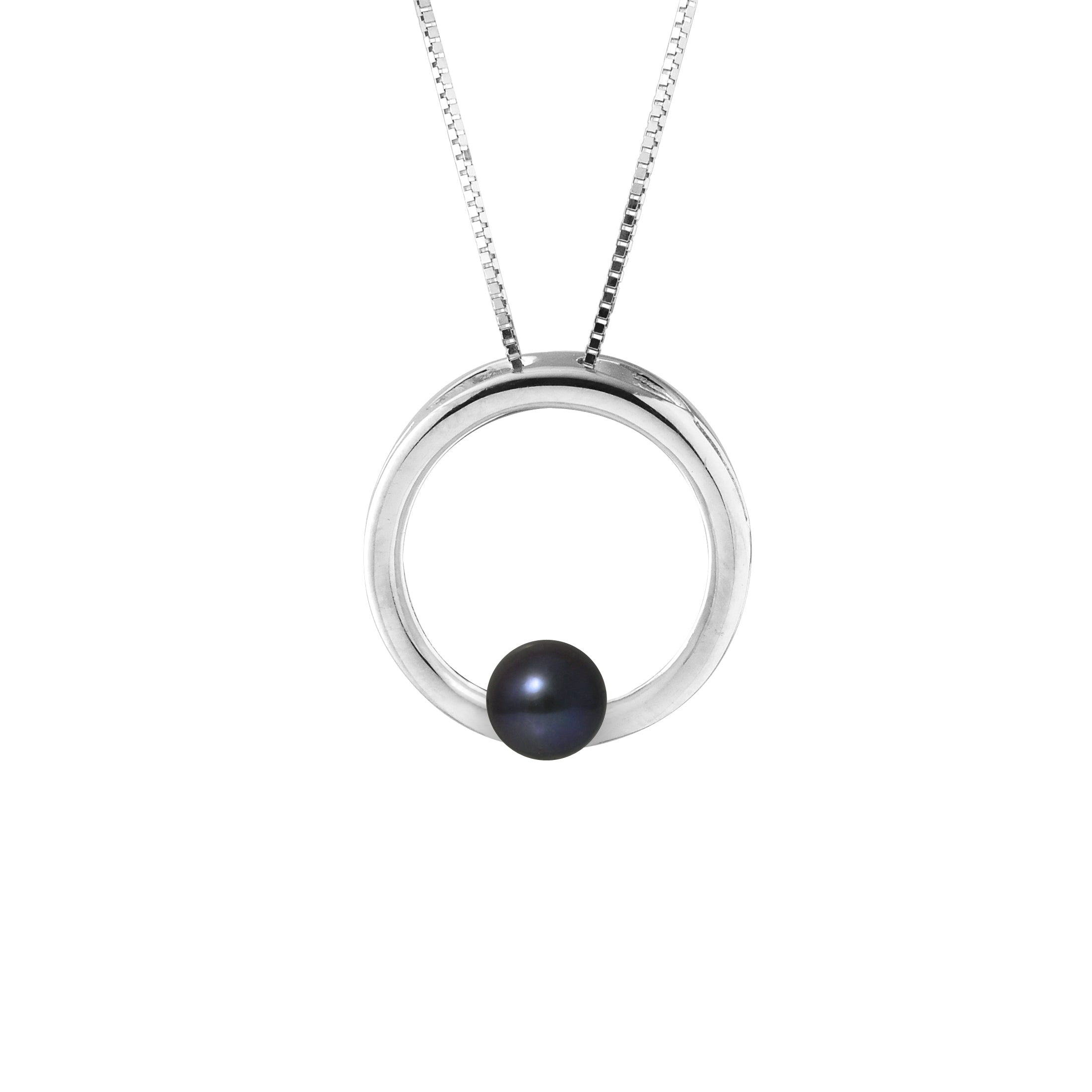 PERLINEA- Collier Circle- Perle de Culture d'Eau Douce - Diamètre 6-7  mm  Black Tahiti- Bijou Femme- Argent 925 Millièmes