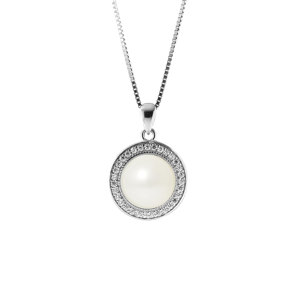PERLINEA- Collier Sun- Perle de Culture d'Eau Douce- Diamètre 9-10 mm Blanc- Bijou Femme- Argent 925 Millièmes