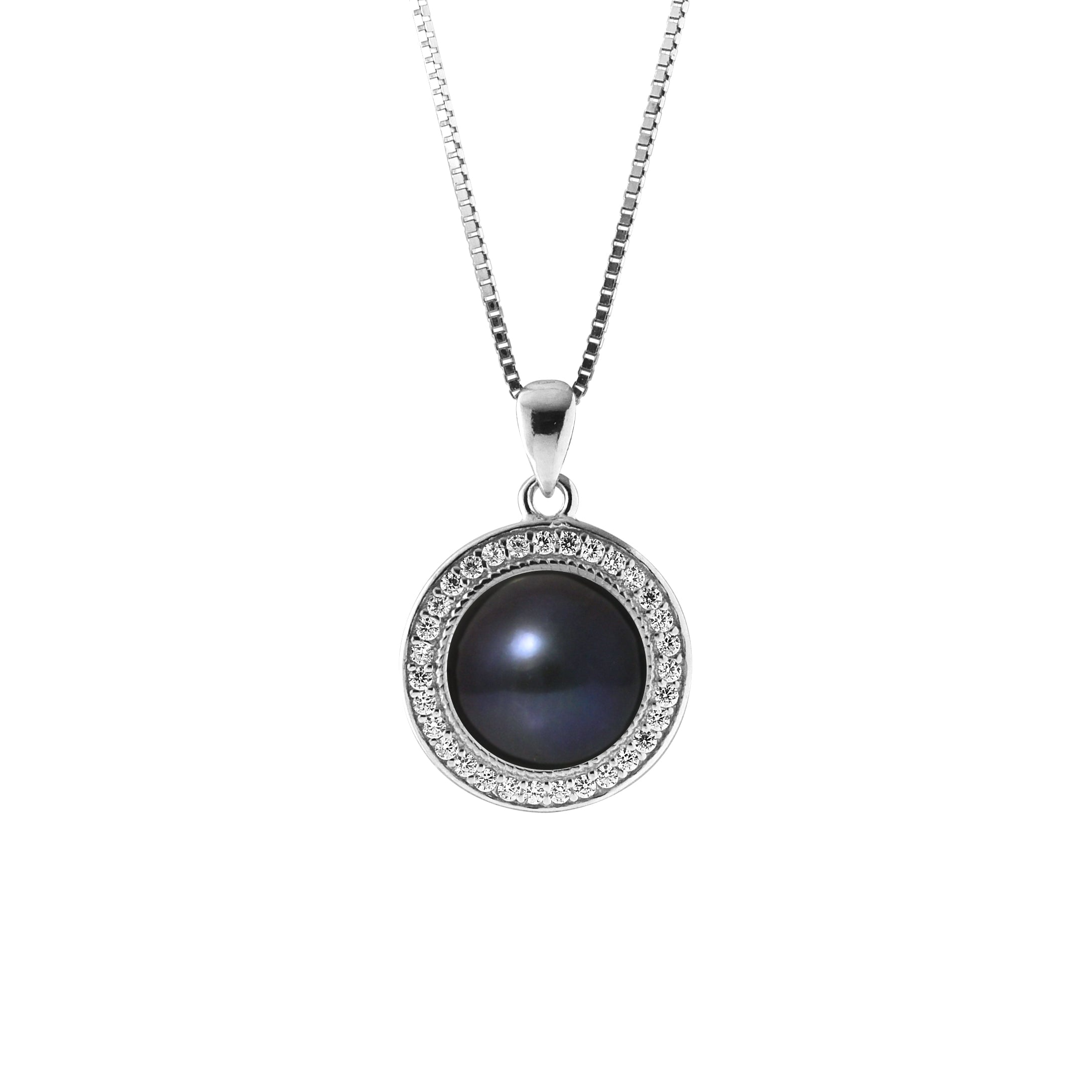 PERLINEA- Collier Sun- Perle de Culture d'Eau Douce- Diamètre 9-10 mm Black Tahiti- Bijou Femme- Argent 925 Millièmes