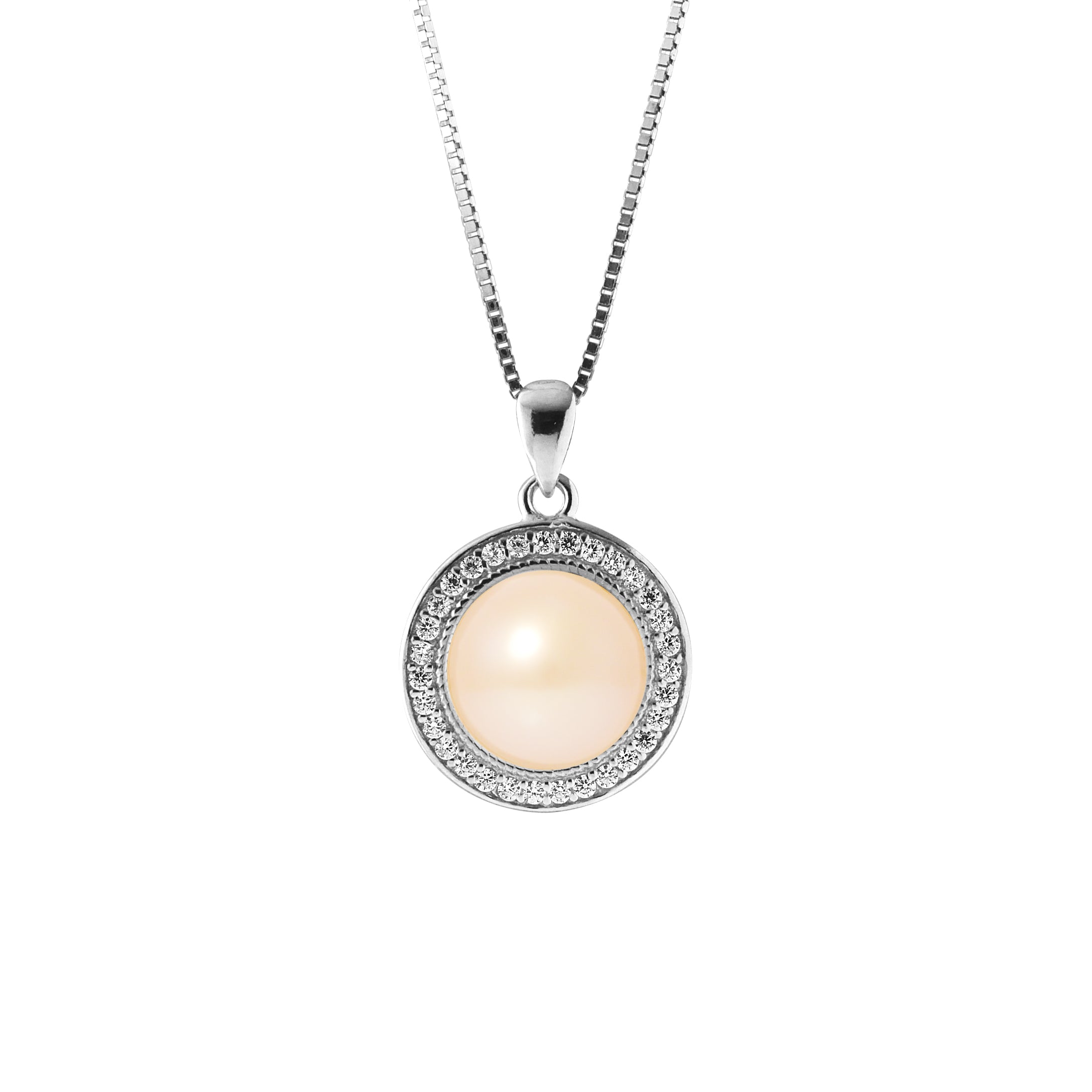 PERLINEA- Collier Sun - Perle de Culture d'Eau Douce- Diamètre 9-10 mm Rose- Bijou Femme- Argent 925 Millièmes