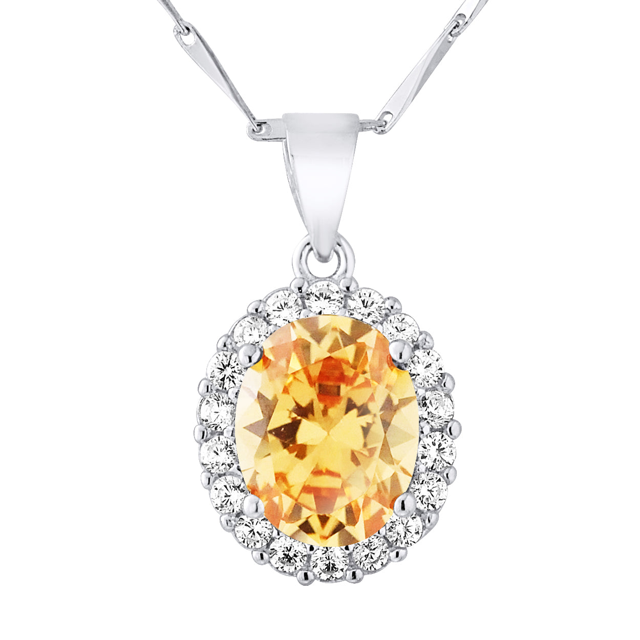 Collier motif "OVALE" PIERRE CRYSTAL Orange et Oxydes de Zirconium