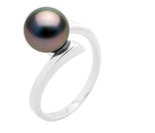 PERLINEA- Bague- Perles de Culture de Tahiti- Ronde Diamètre 8-9 mm- Taille 48 (EU)- Bijou Femme- Or Blanc