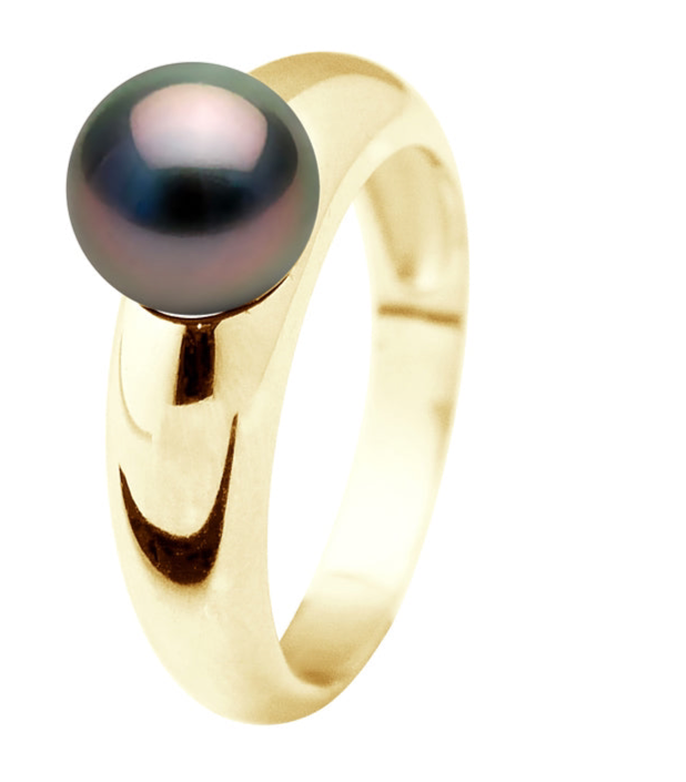 PERLINEA- Bague- Perles de Culture de Tahiti- Ronde Diamètre 8-9 mm- Taille 48 (EU)- Bijou Femme- OrJaune